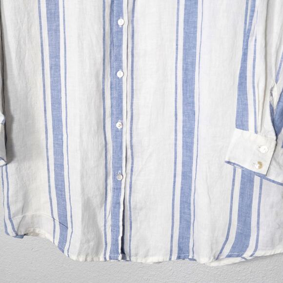 Jones New York Linen Shirt Blue White Striped Size XL Coastal Prep - Picture 5 of 8